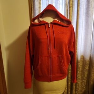 Victoria Secret Red Zip-Up Hooded Sweatshirt Sz Med NWT